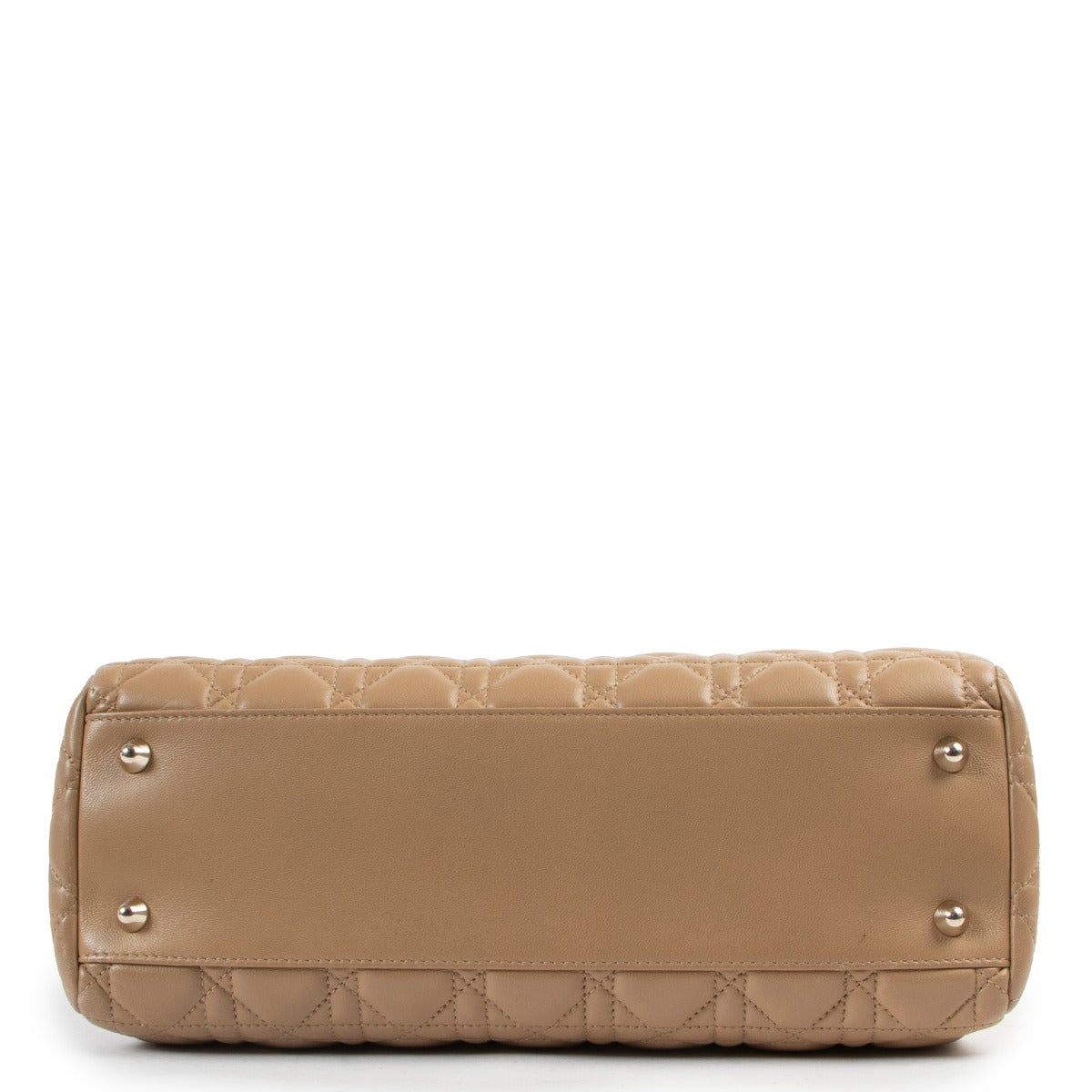 Original Christian Dior Quilted Satin Beige Lady Dior Shoulder bag in new condition now for sale on Labellov Luxury vintage shop for 2nd hand designer bags