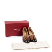 Original Salvatore Ferragamo Brown Leather Pumps in Size 37.5 now online for sale on Labellov Luxury site for 2nd hand designer shoes