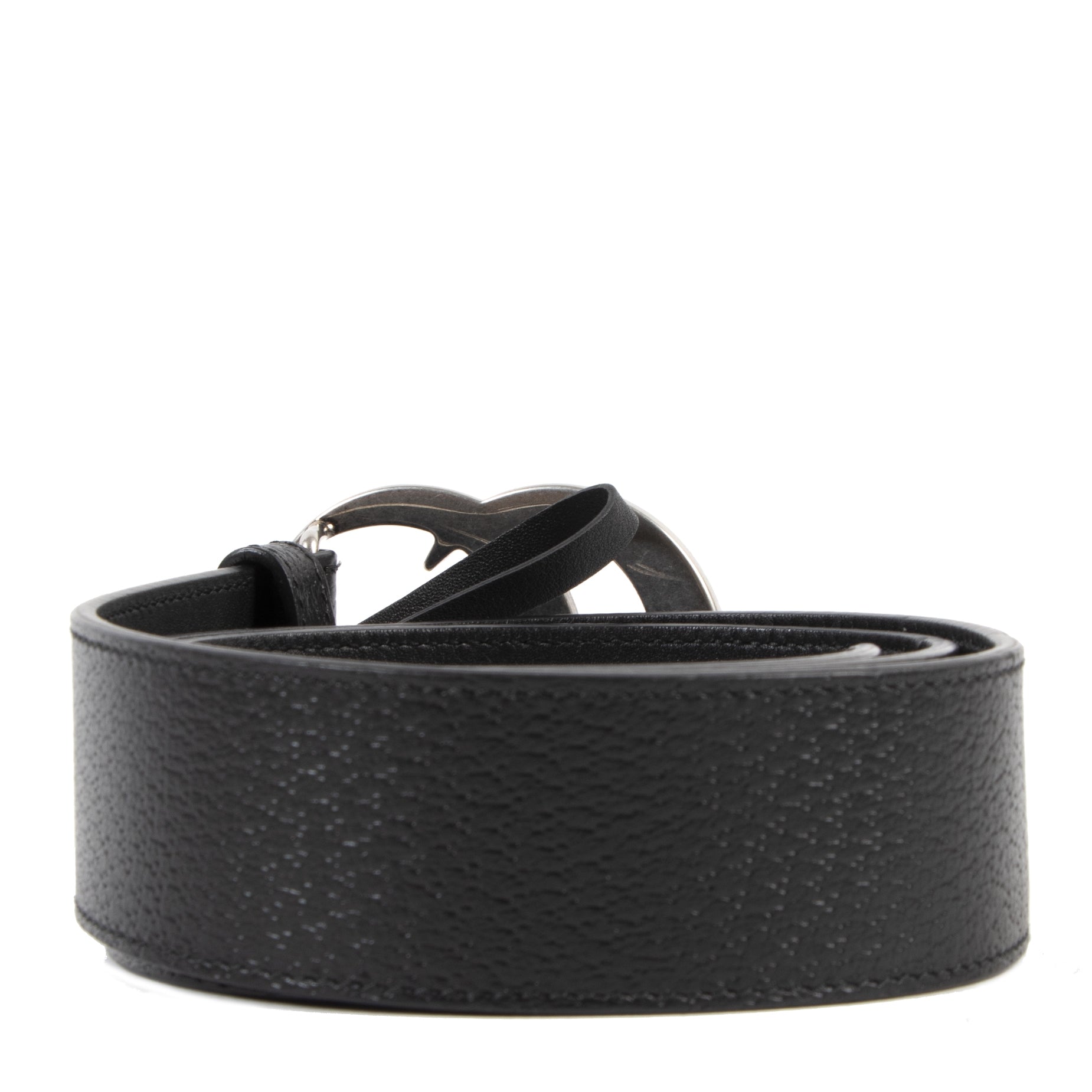 We buy and sell your authentic designer Gucci Double G Black And Silver Leather Belt for the best price
