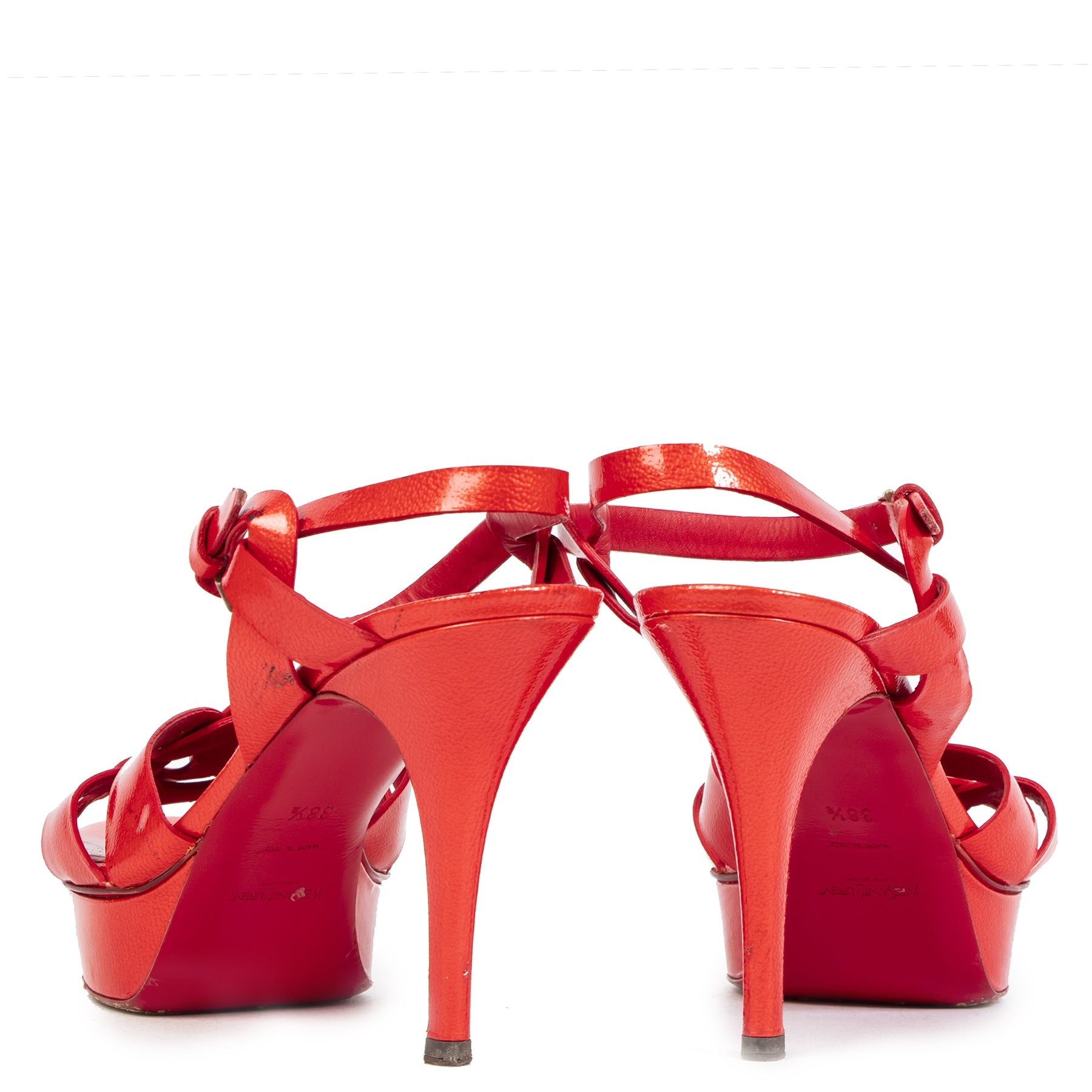 Authentic Saint Laurent Classic Tribute Sandals Red - Size: 38.5 secondhand at the right price online safe and secure online webshop luxury brand LabelLOV Vintage webshop