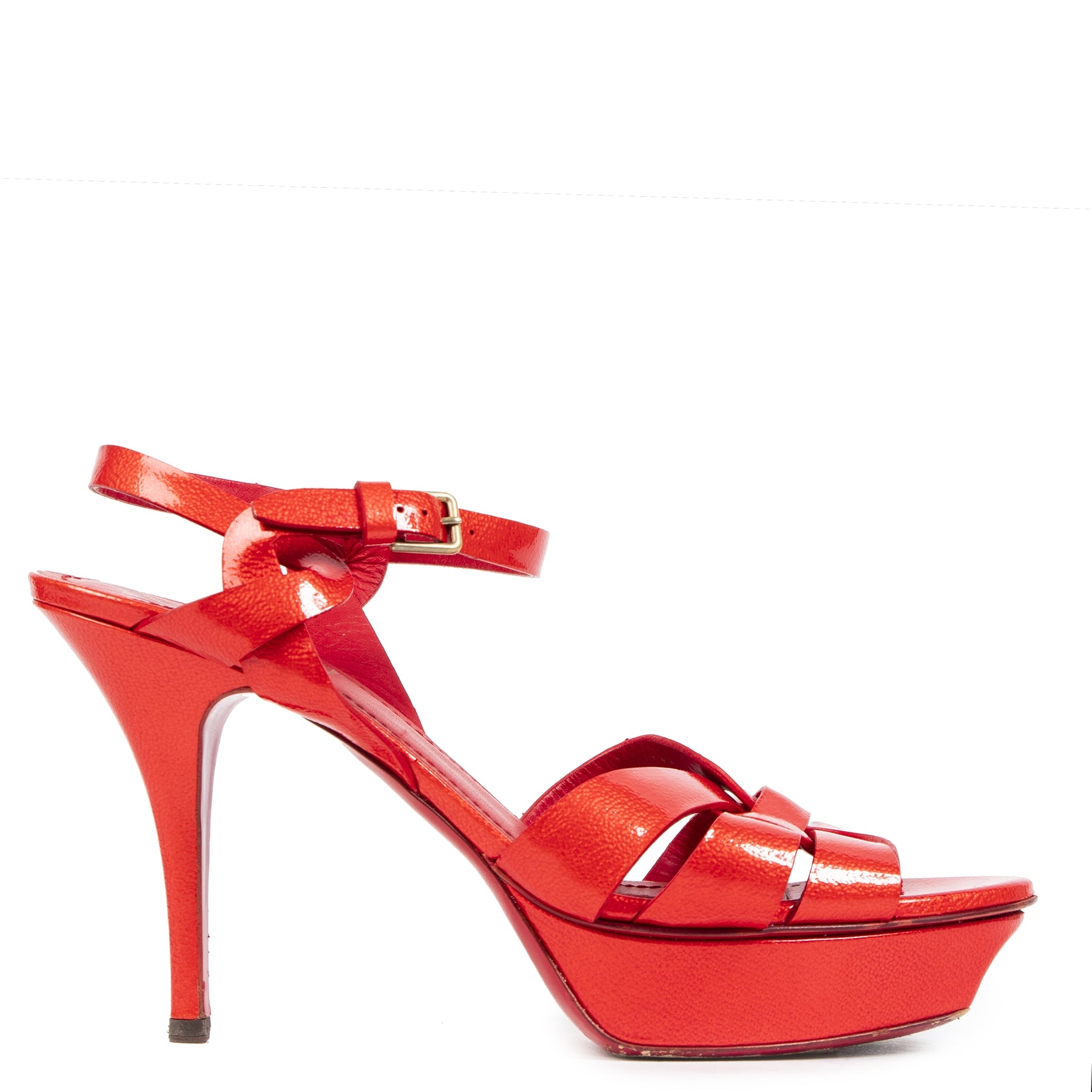 Authentieke tweedehands Saint Laurent Classic Tribute Sandals Red - Size: 38.5 aan de juiste prijs online LabelLOV luxe merken winkelen LabelLOV Antwerpen België