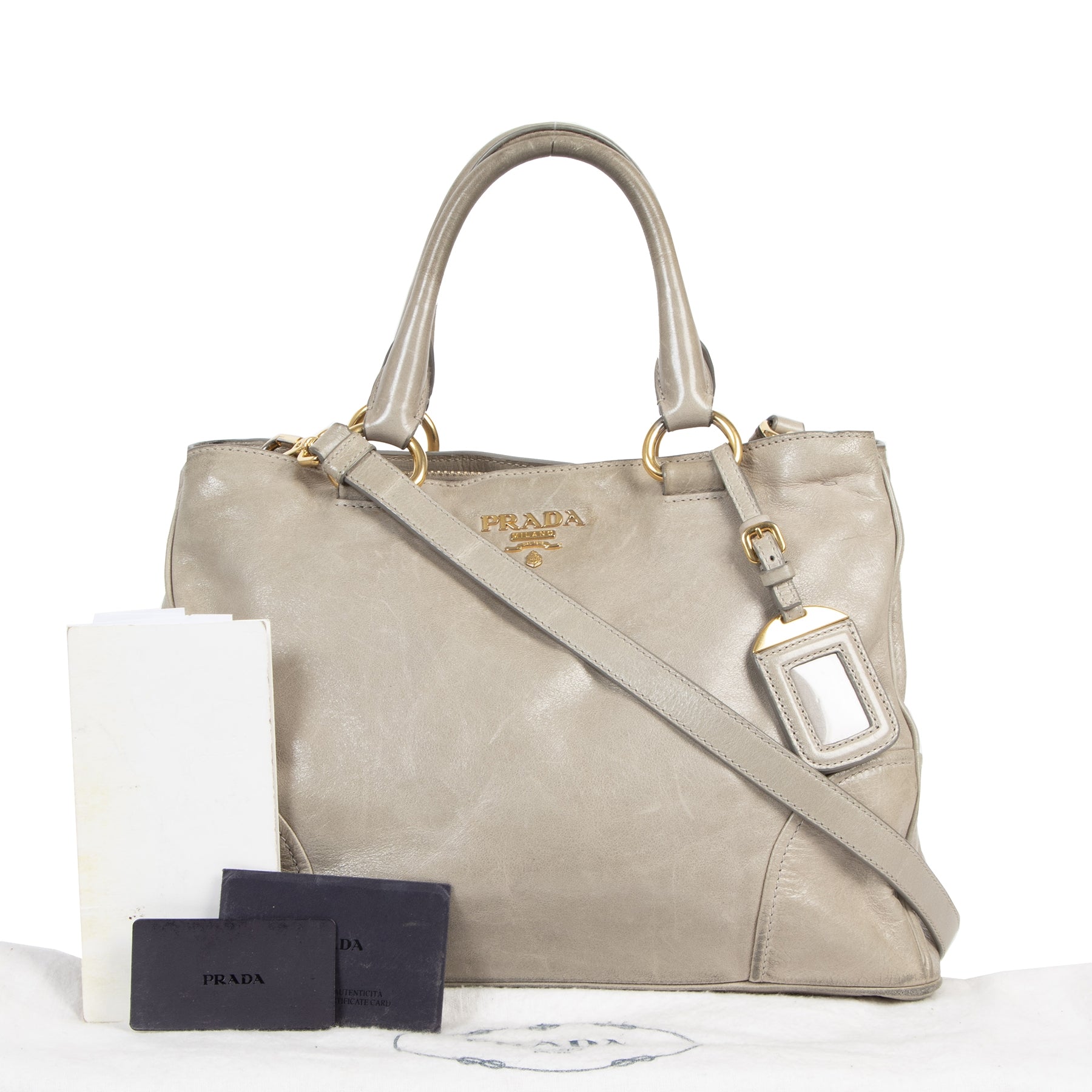 koop jou tweedehands Prada Grey Shine Shopping Tote
