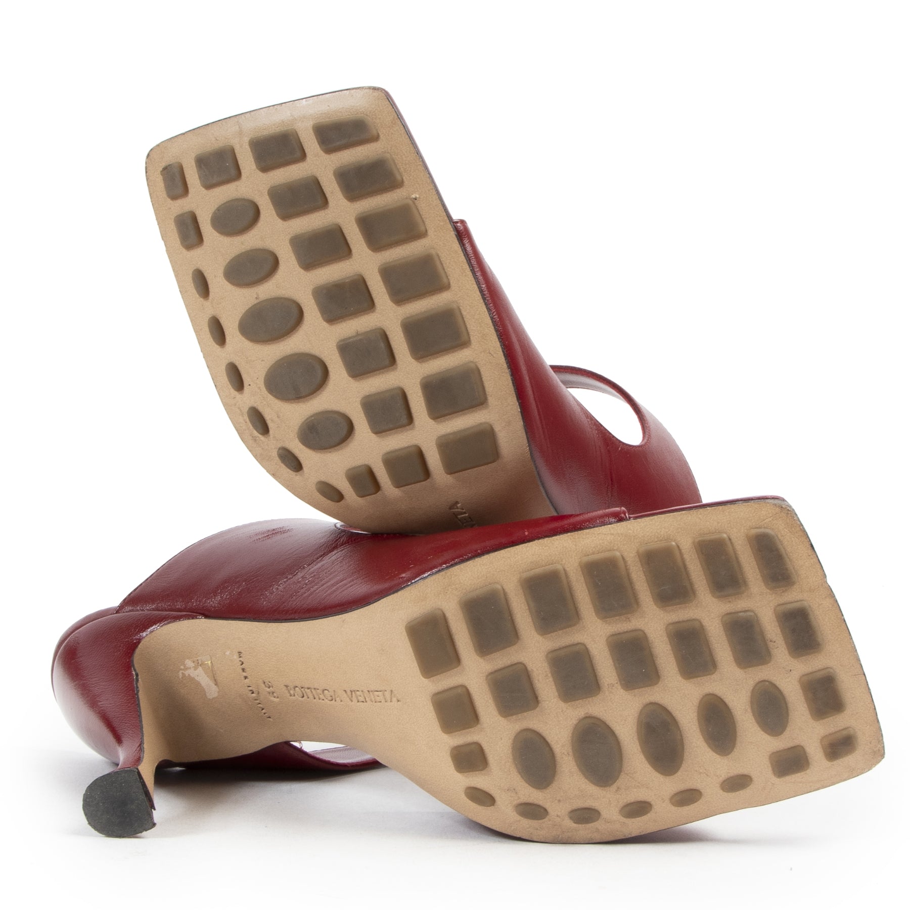 Bottega Veneta Red Leather Mules buy and sell online for the best price