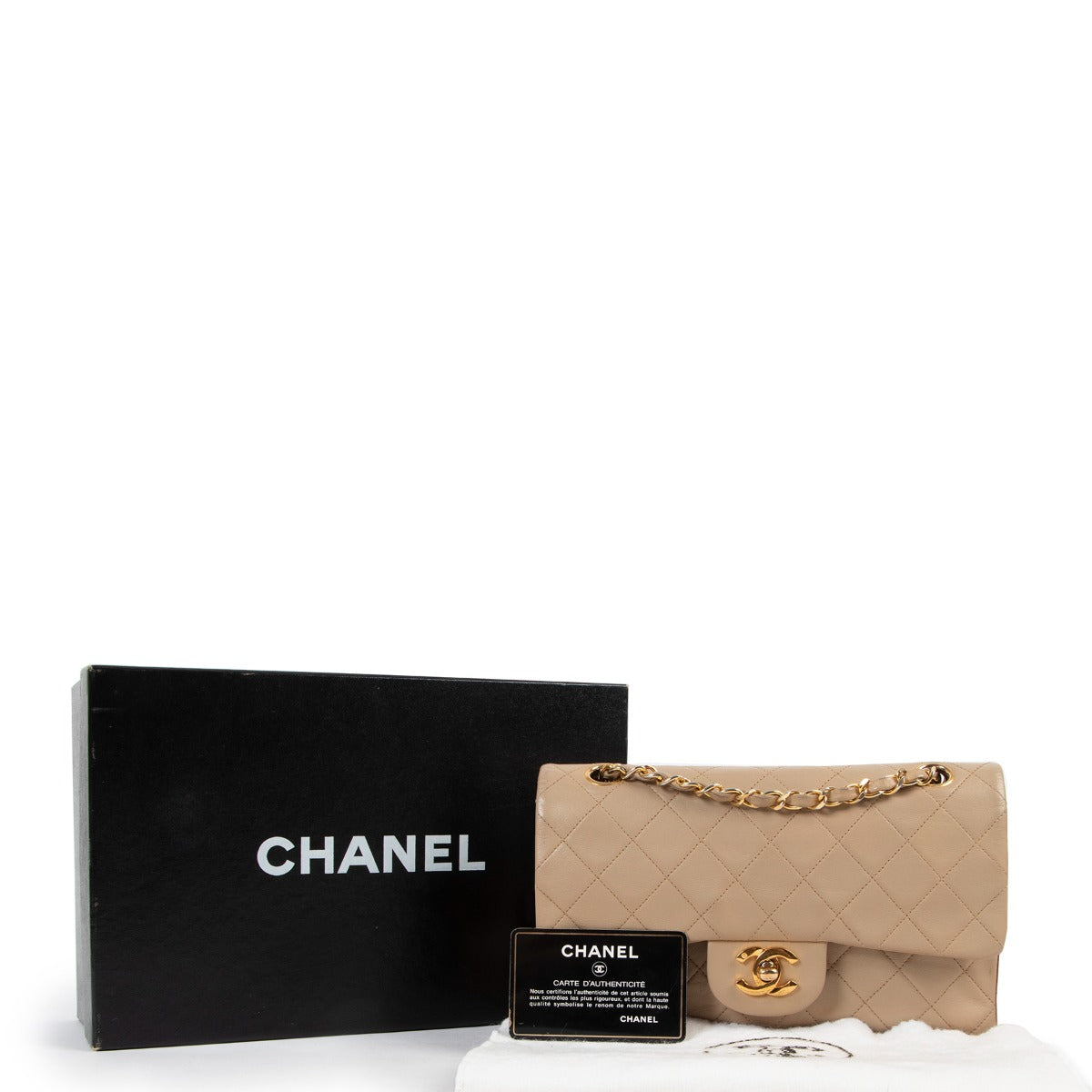 Shop authentic second hand designer luxury Chanel Vintage Beige Small Classic Flap Bag at Labellov