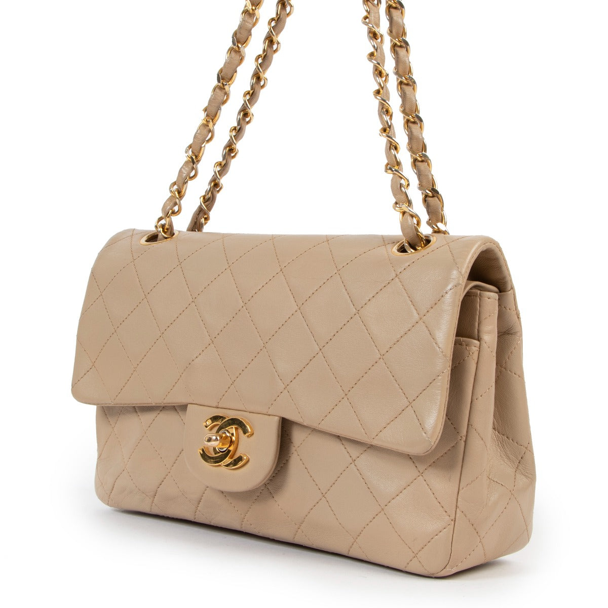 Shop authentic second hand designer luxury Chanel Vintage Beige Small Classic Flap Bag at Labellov