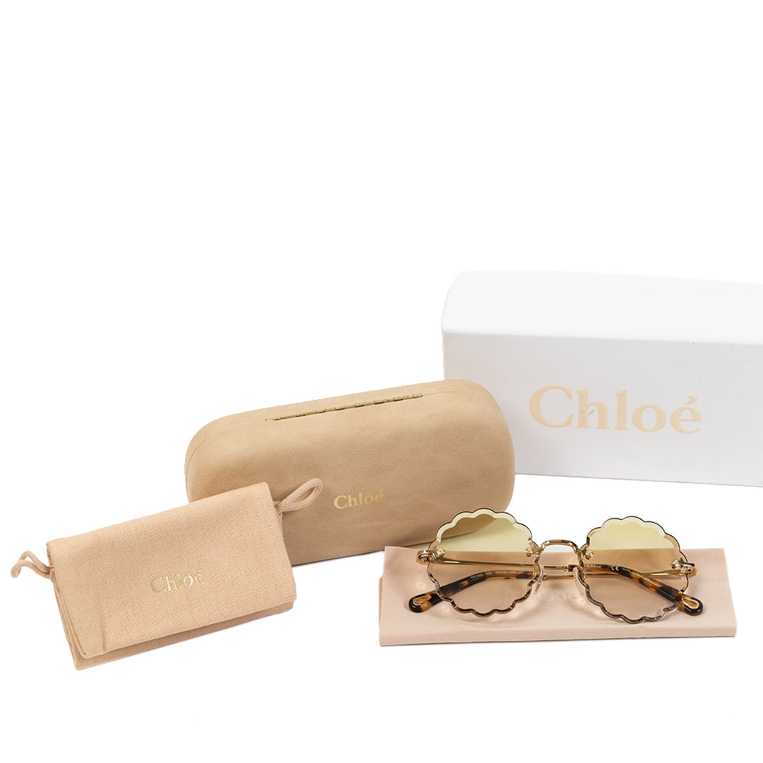 Authentieke Tweedehands Chloé Rosie Flower Gold/Yellow Shaded Sunglasses juiste prijs veilig online shoppen luxe merken webshop winkelen Antwerpen België mode fashion