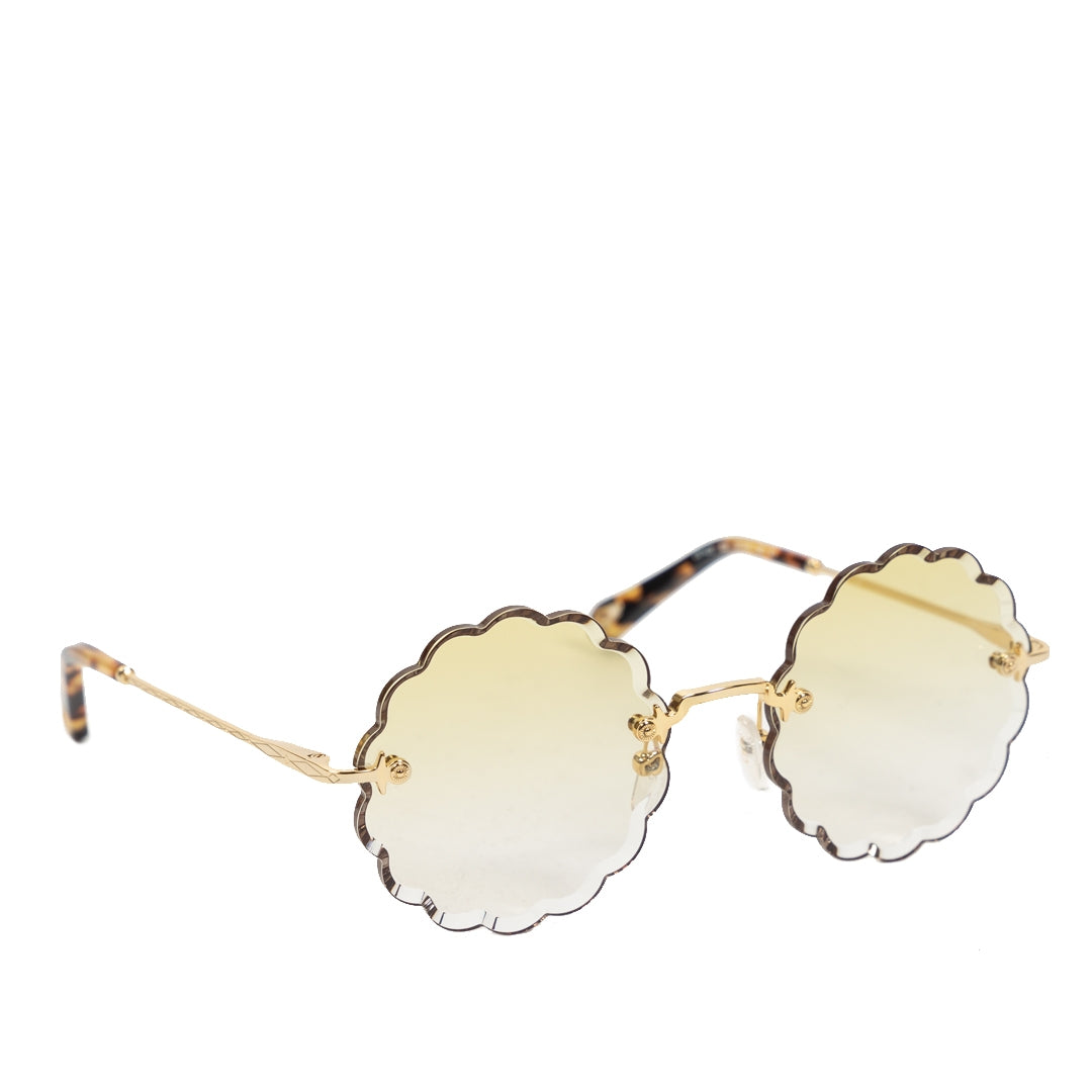 Authentieke Tweedehands Chloé Rosie Flower Gold/Yellow Shaded Sunglasses juiste prijs veilig online shoppen luxe merken webshop winkelen Antwerpen België mode fashion