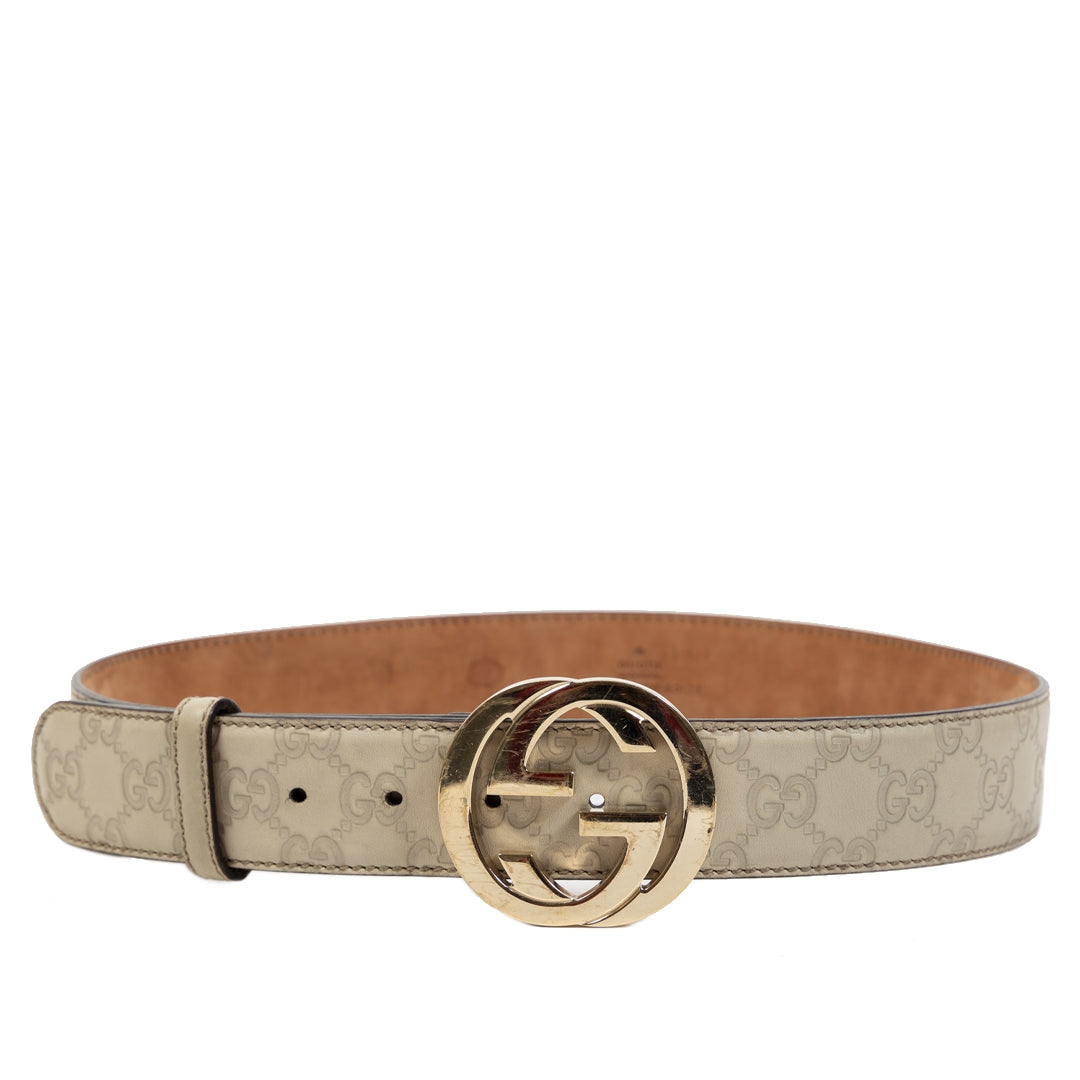 Authentieke Tweedehands Gucci GG-Buckle Off White Monogram Leather Belt juiste prijs veilig online shoppen luxe merken webshop winkelen Antwerpen België mode fashion