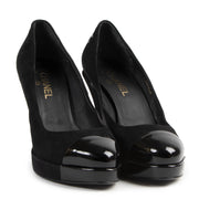Chanel Black Suede And Patent Platform Pumps - size 41 for sale at Labellov secondhand luxury