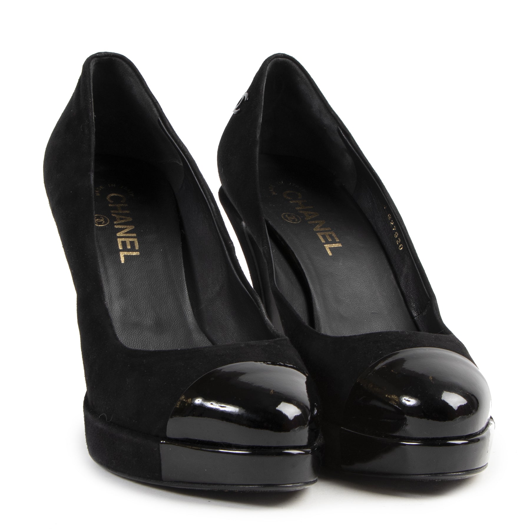 Chanel Black Suede And Patent Platform Pumps - size 41 for sale at Labellov secondhand luxury