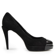 Chanel Black Suede And Patent Platform Pumps - size 41 te koop in Antwerpen en bij Labellov luxe