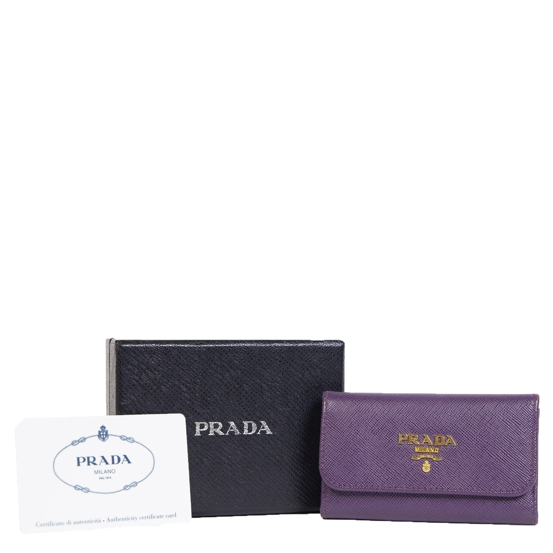 Authentieke Tweedehands Prada Purple Saffiano Leather Six Key Holder juiste prijs veilig online shoppen luxe merken webshop winkelen Antwerpen België mode fashion