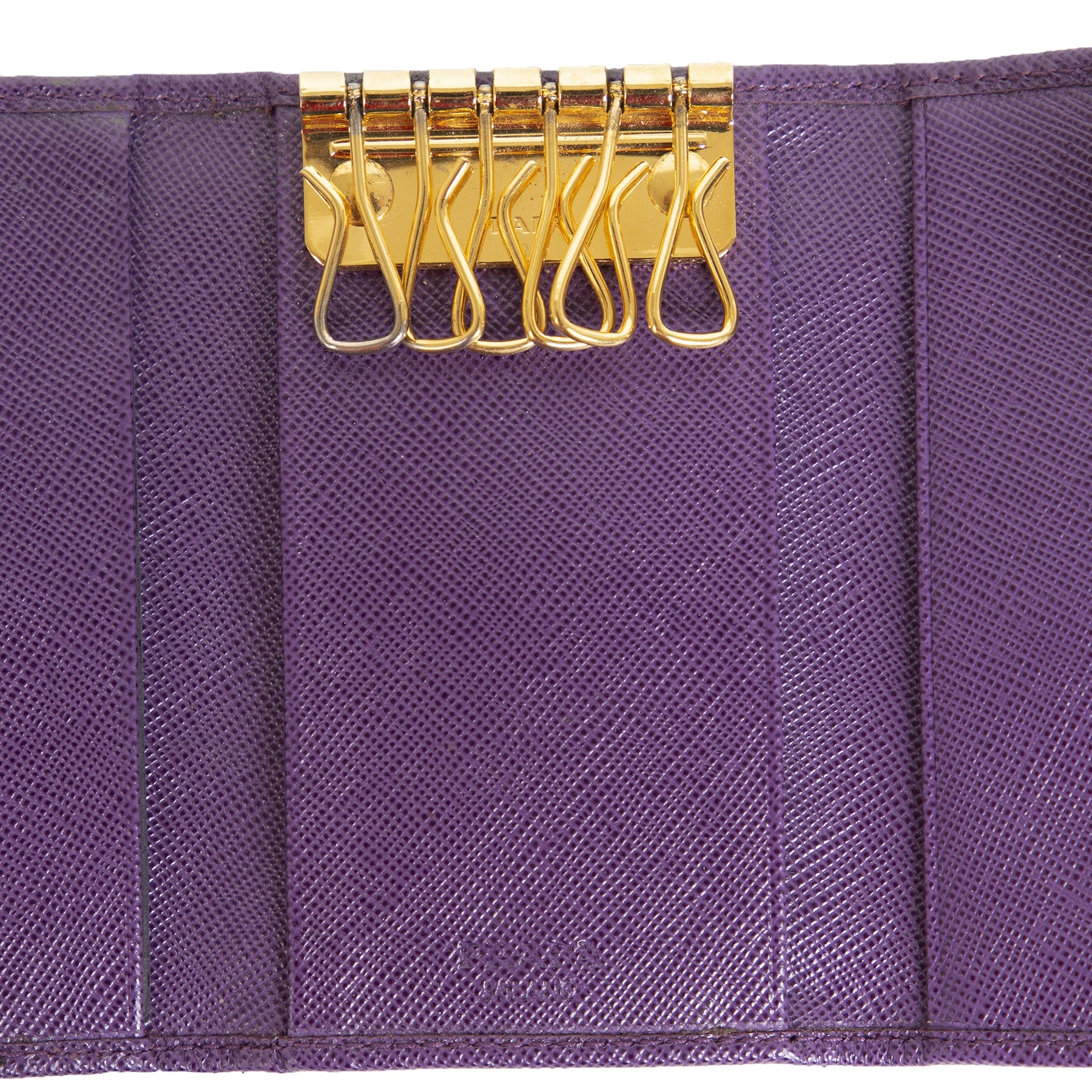 Authentieke Tweedehands Prada Purple Saffiano Leather Six Key Holder juiste prijs veilig online shoppen luxe merken webshop winkelen Antwerpen België mode fashion