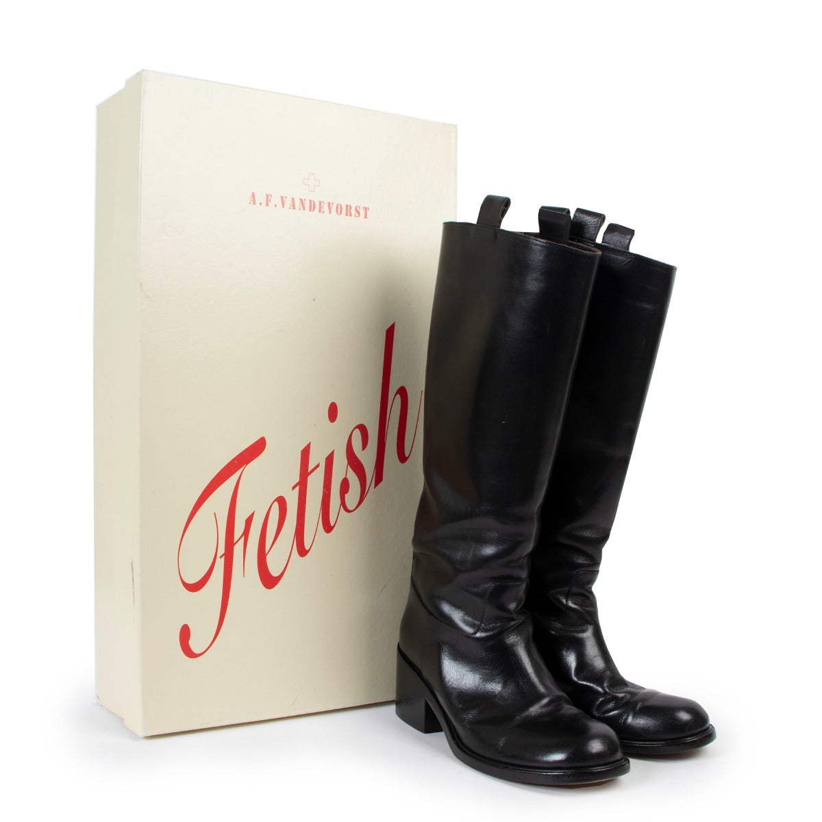 Shop archive Belgian high-end designer vintage A.F. Vandevorst Black Classic Leather Boots at Labellov.