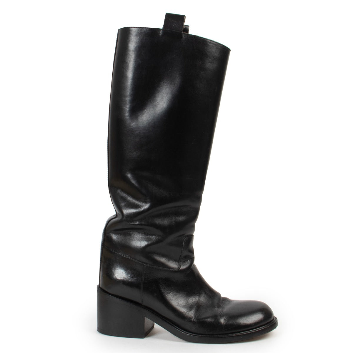 Shop archive Belgian high-end designer vintage A.F. Vandevorst Black Classic Leather Boots at Labellov.