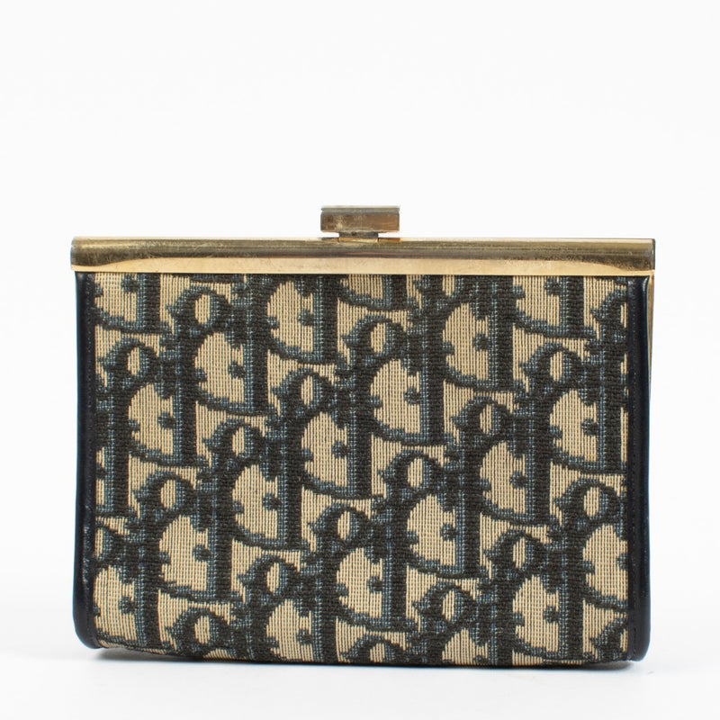 Christian Dior Blue Oblique Kiss Lock Pouch