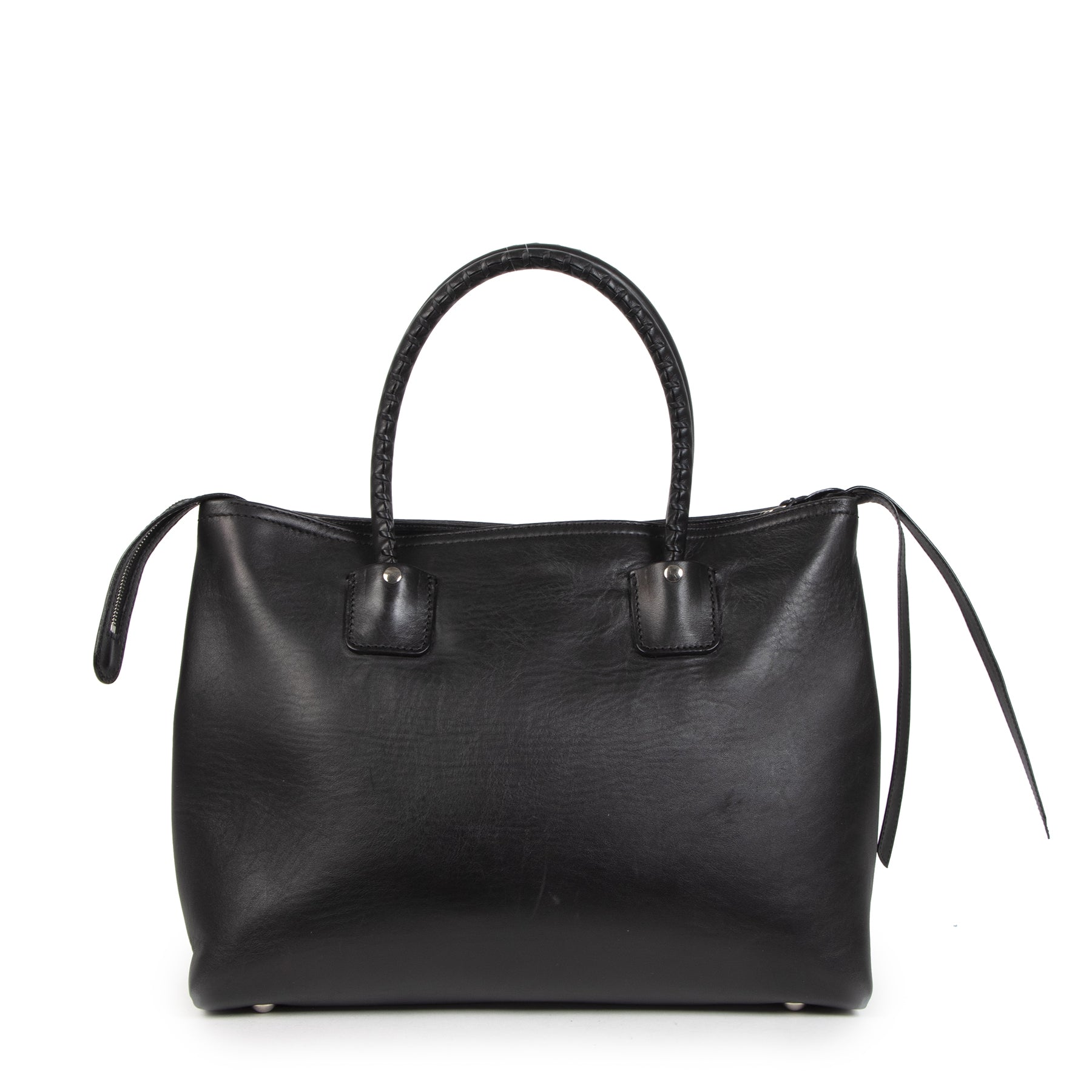 Authentieke Tweedehands Alexander McQueen Black Whip Stitch Folk Tote Top Handle Bag juiste prijs veilig online shoppen luxe merken webshop winkelen Antwerpen België mode fashion