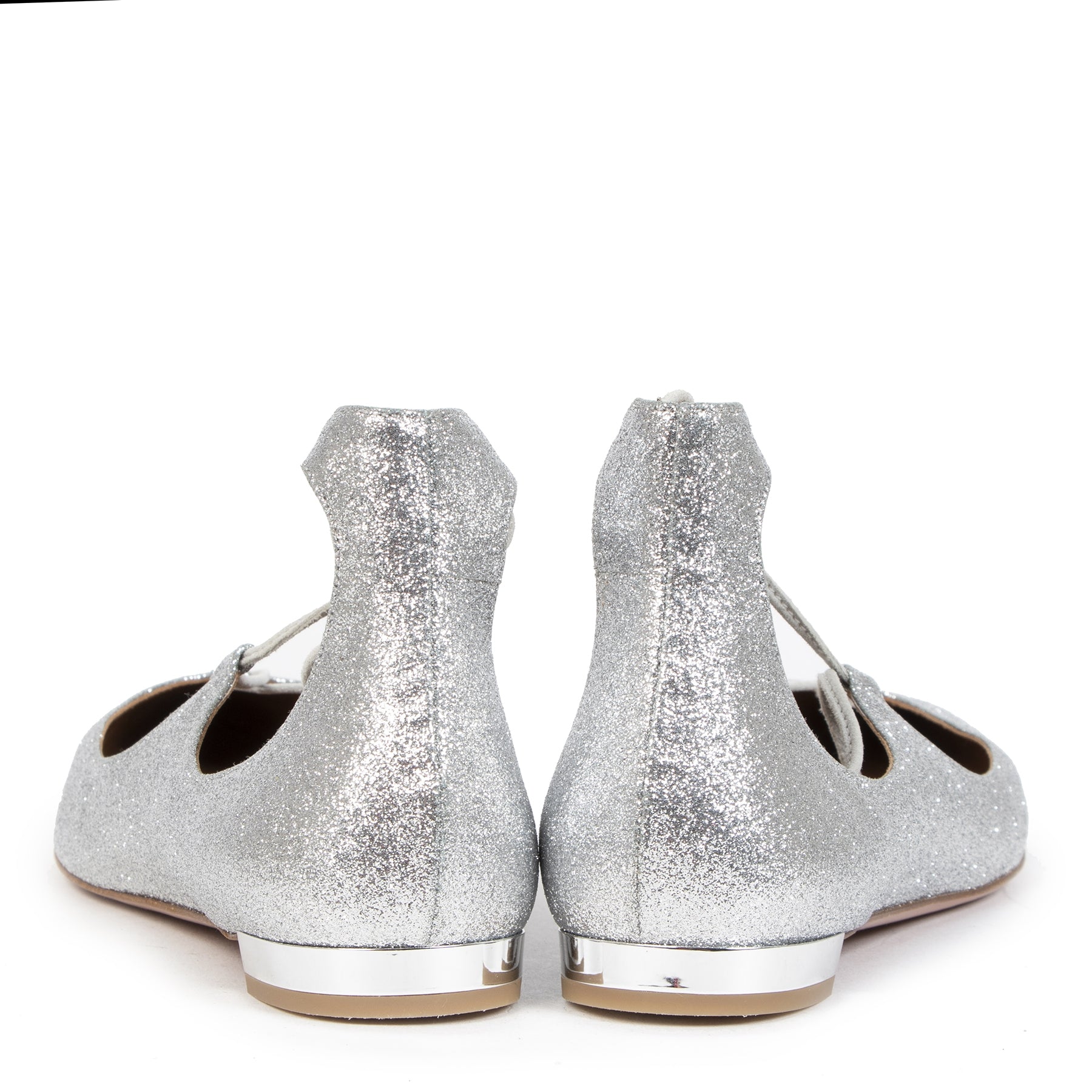 Authentique seconde-main vintage Aquazzura Silver Glitter Christy Flats - Size 39 achète en ligne webshop LabelLOV