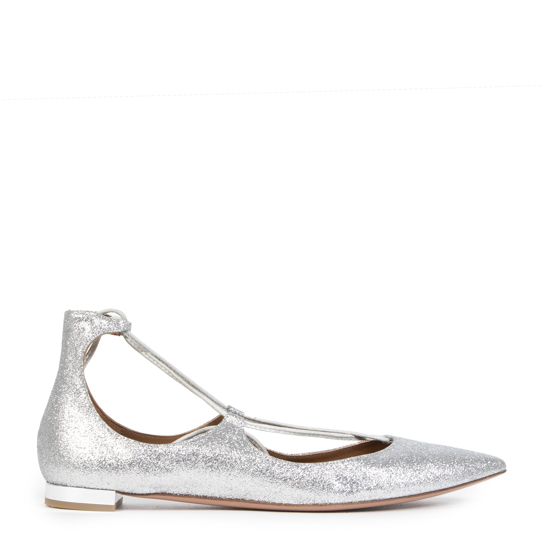 Authentic second-hand vintage Aquazzura Silver Glitter Christy Flats - Size 39 buy online webshop LabelLOV
