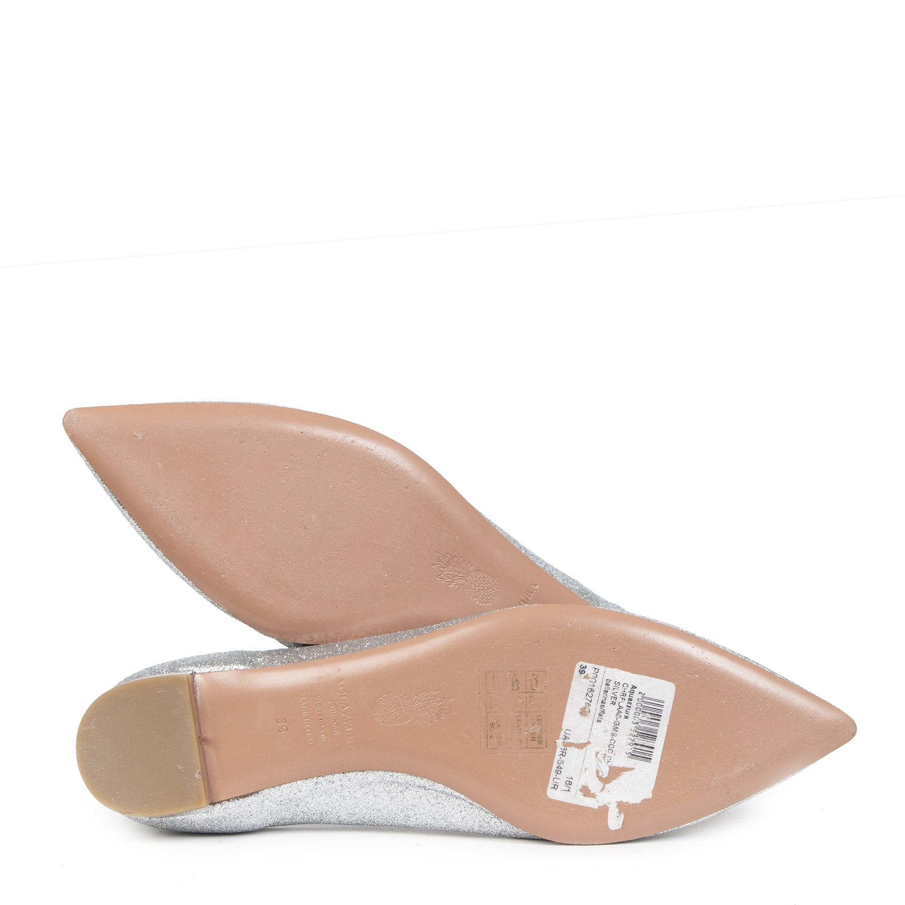 Authentieke tweedehands vintage Aquazzura Silver Glitter Christy Flats - Size 39 koop online webshop LabelLOV