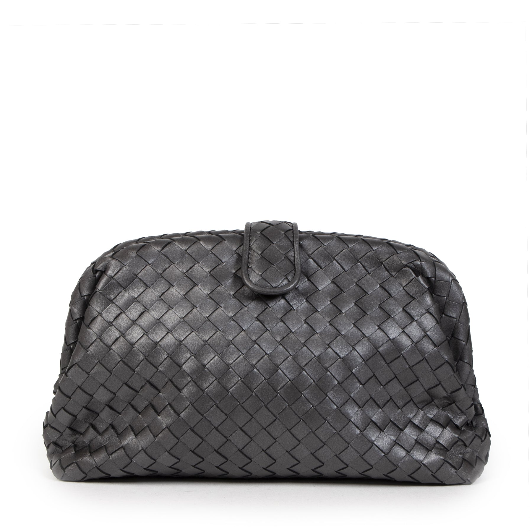 Authentieke Tweedehands Bottega Veneta The Lauren Grey Clutch juiste prijs veilig online shoppen luxe merken webshop winkelen Antwerpen België mode fashion