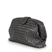 Authentic secondhand Bottega Veneta The Lauren Grey Clutch designer bags designer brands luxury vintage webshop fashion safe secure online shopping worldwide shipping