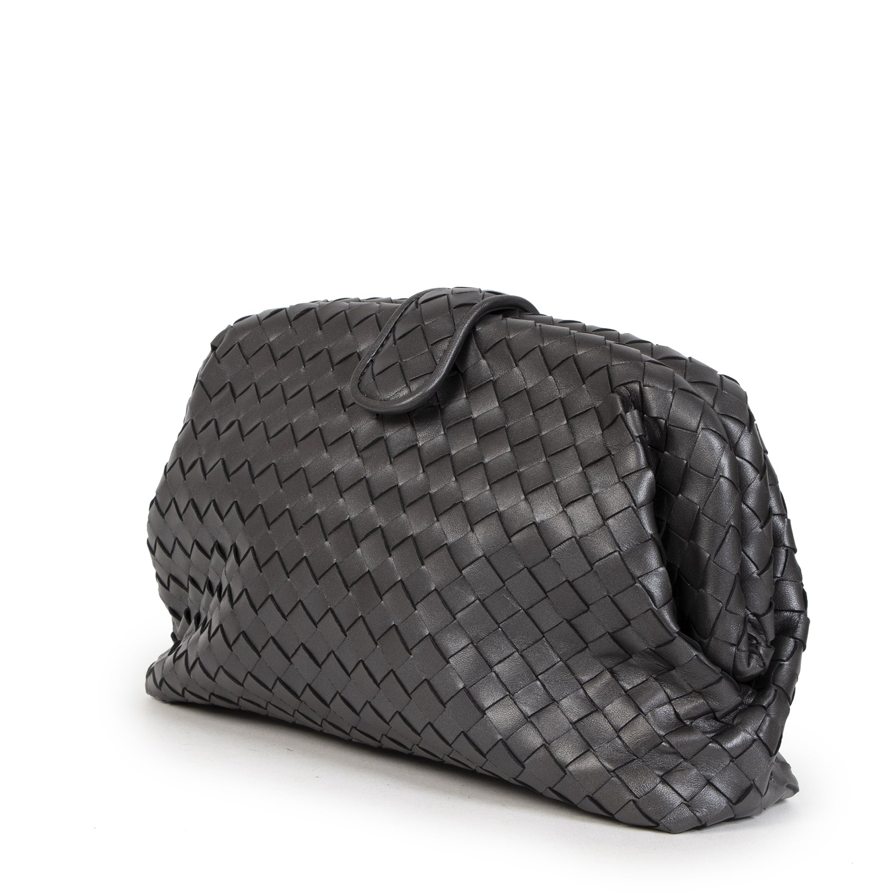 Authentic secondhand Bottega Veneta The Lauren Grey Clutch designer bags designer brands luxury vintage webshop fashion safe secure online shopping worldwide shipping