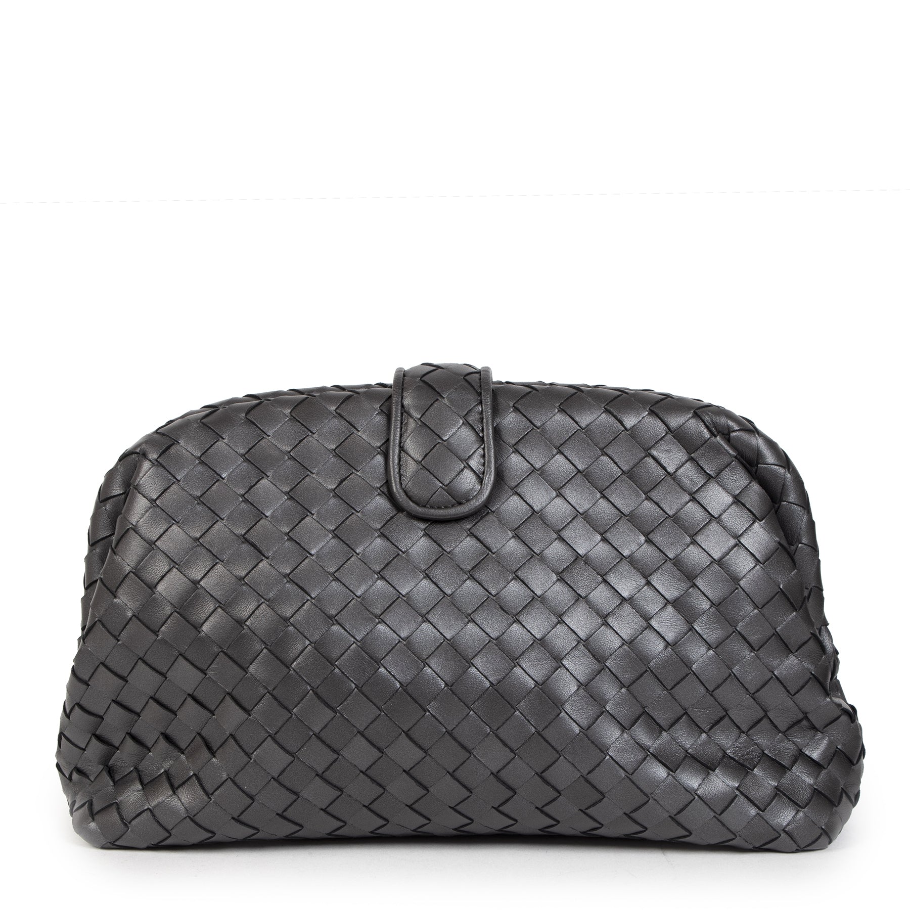 Authentieke Tweedehands Bottega Veneta The Lauren Grey Clutch juiste prijs veilig online shoppen luxe merken webshop winkelen Antwerpen België mode fashion