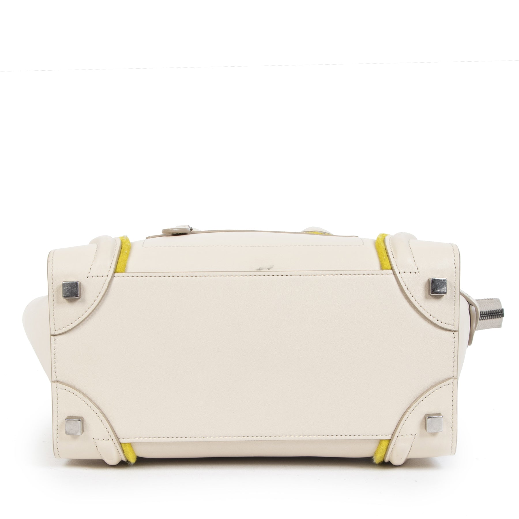 Authentic secondhand Céline Felt Beige and Yellow Leather Luggage Bag designer bags fashion luxury vintage webshop safe secure online shopping worldwide shipping