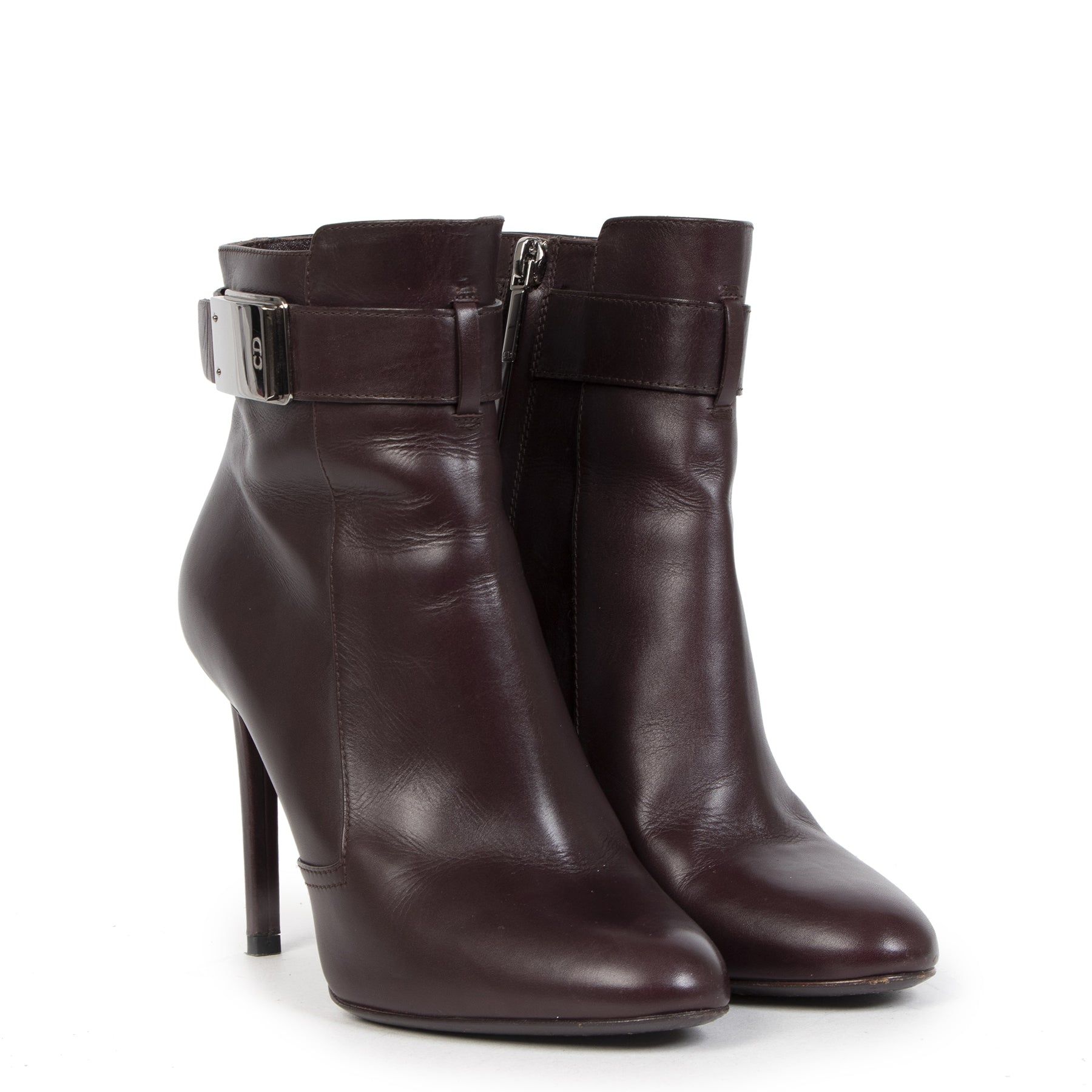 Authentic secondhand Christian Dior Burgundy Leather Ankle Boots - Size 39 designer high heels pumps boots fashion designer brands luxury vintage webshop safe secure online shopping worldwide shipping