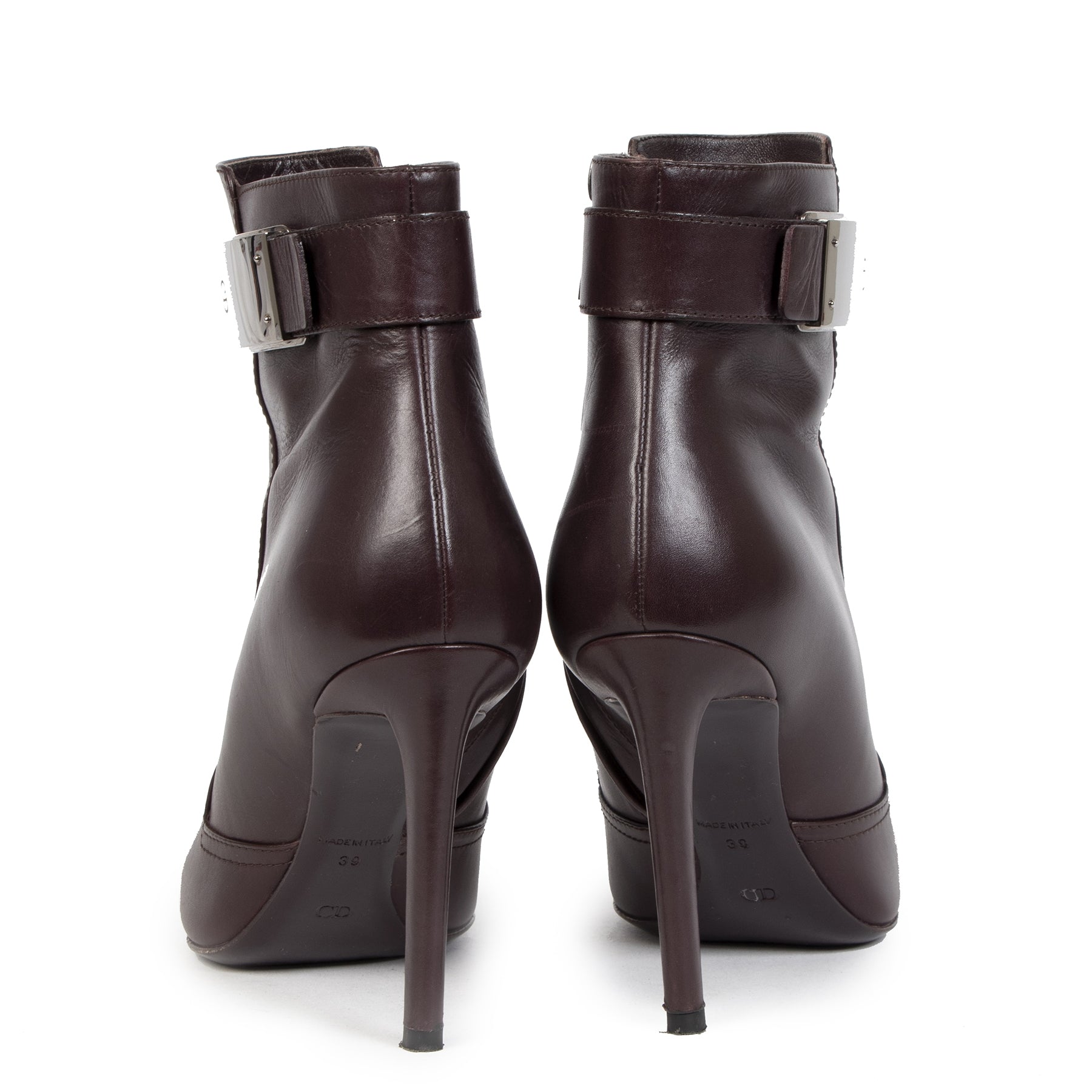 Authentieke Tweedehands Christian Dior Burgundy Leather Ankle Boots - Size 39 juiste prijs veilig online shoppen luxe merken webshop winkelen Antwerpen België mode fashion
