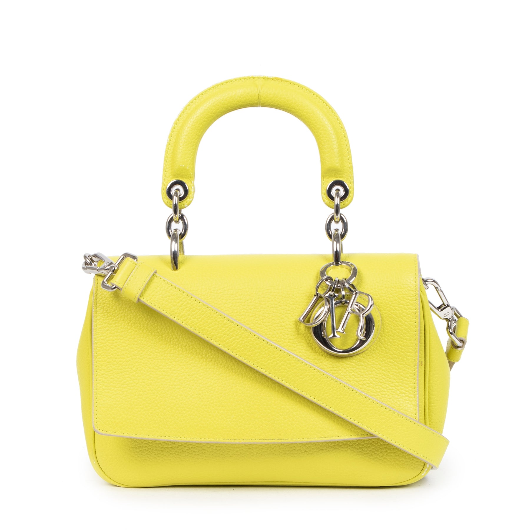 Authentic secondhand Christian Dior Calfskin Mini Be Dior Flap Vert Acide designer bags designer brands fashion luxury vintage webshop safe secure online shopping worldwide shipping delivery