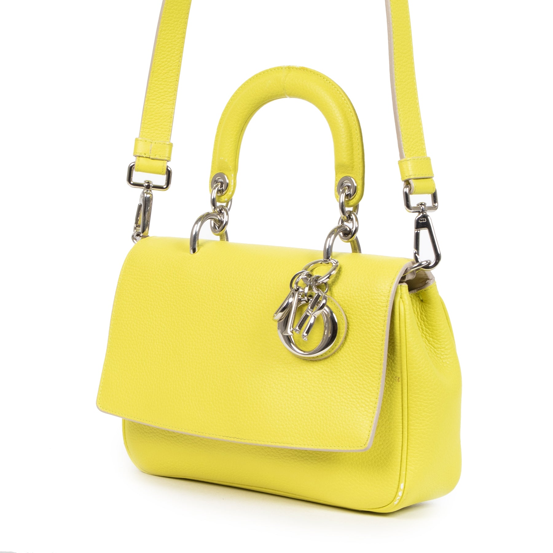 Authentieke Tweedehands Christian Dior Calfskin Mini Be Dior Flap Vert Acide juiste prijs veilig online shoppen luxe merken webshop winkelen Antwerpen België mode fashion