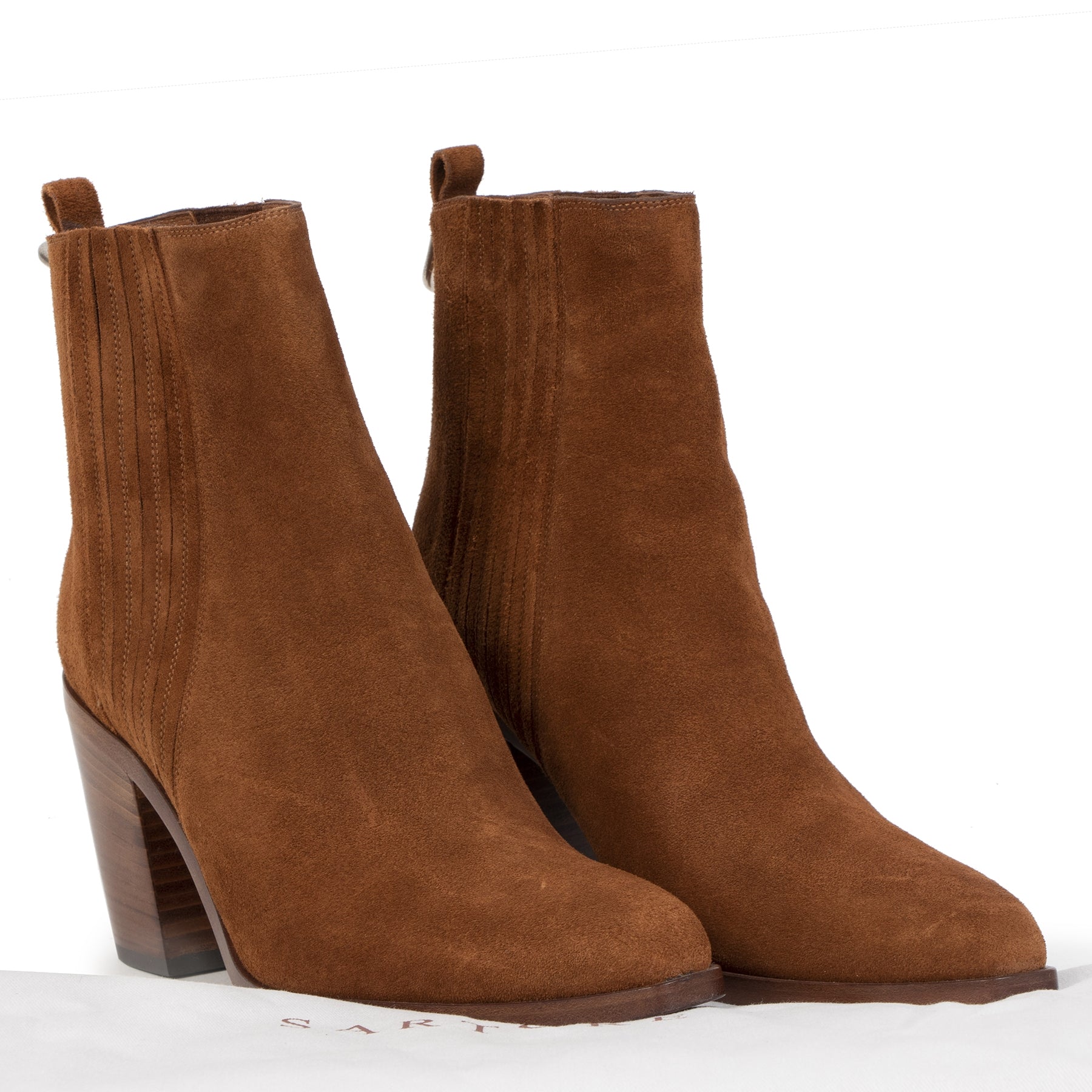 Authentic secondhand Sartore Brown Suede Mid Heel Ankle Boots - Size 39 designer shoes high heels designer brands fashion luxury vintage webshop safe secure online shopping worldwide shipping