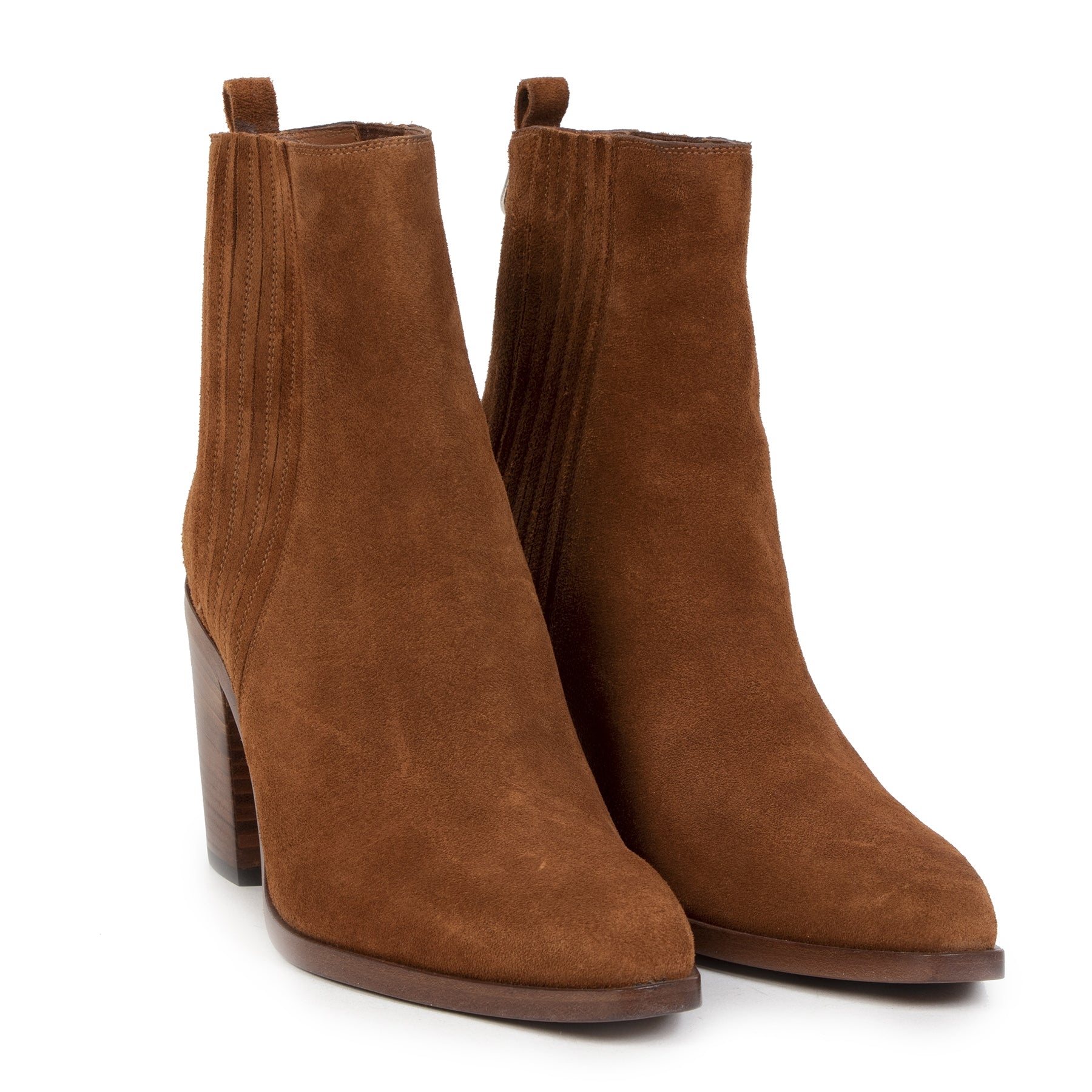 Authentieke Tweedehands Sartore Brown Suede Mid Heel Ankle Boots - Size 39 juiste prijs veilig online shoppen luxe merken webshop winkelen Antwerpen België mode fashion