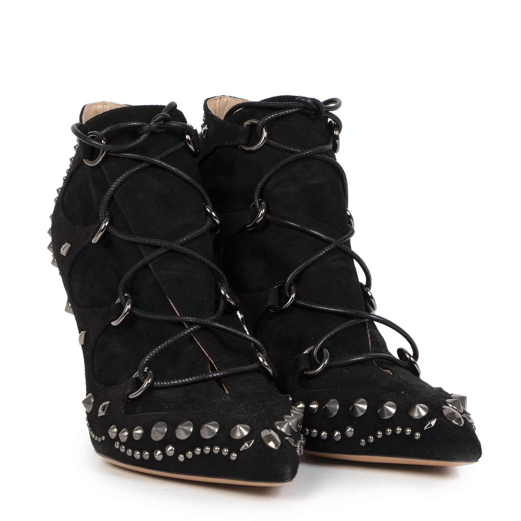 Authentic secondhand Valentino Garavani Pebbles Studded Black Suede Ankle Boots - Size 39 designer shoes high heels fashion luxury vintage webshop safe secure online shopping worldwide shipping