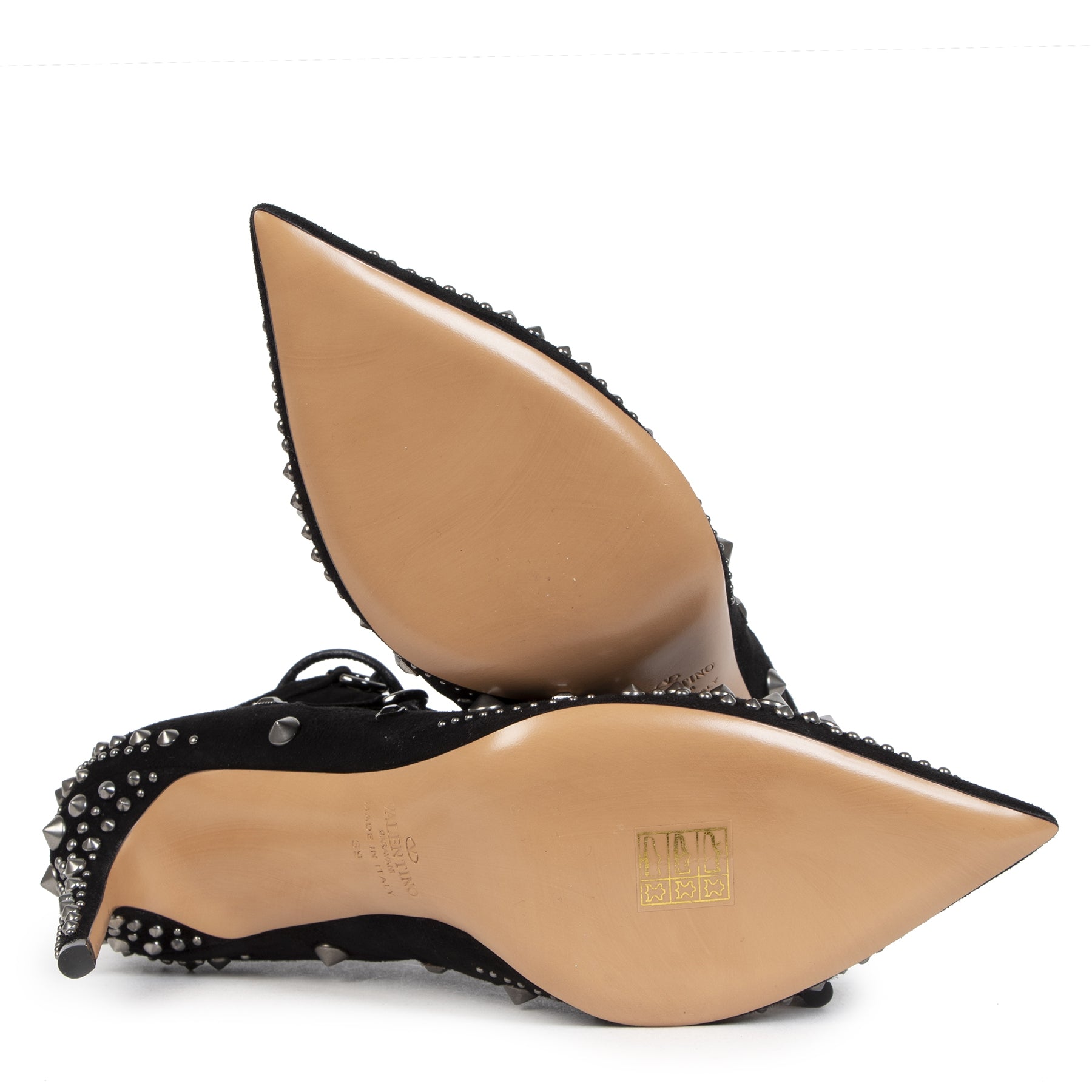 Authentieke Tweedehands Valentino Garavani Pebbles Studded Black Suede Ankle Boots - Size 39 juiste prijs veilig online shoppen luxe merken webshop winkelen Antwerpen België mode fashion