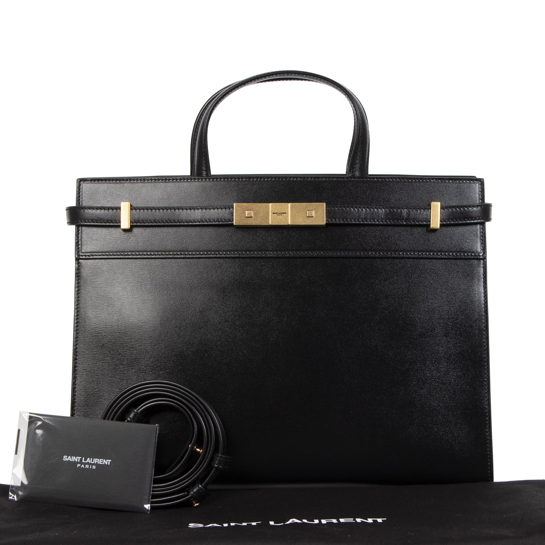 Authentic secondhand Saint Laurent Black Manhatten Top Handle Bag designer bags designer brands fashion luxury vintage webshop safe secure online shopping worldwide shipping delivery