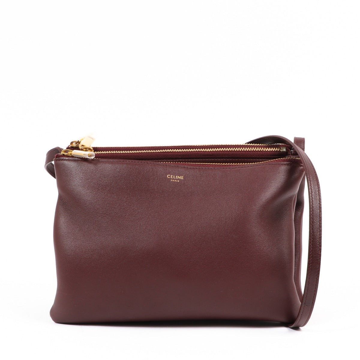 Buy an authentic second-hand Celine Burgundy Lambskin Trio Shoulder Bag in very good condition at Labellov in Antwerp.