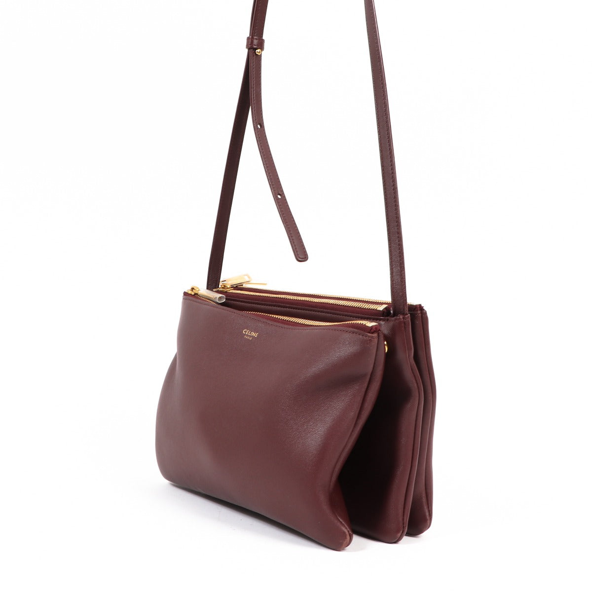 Buy an authentic second-hand Celine Burgundy Lambskin Trio Shoulder Bag in very good condition at Labellov in Antwerp.