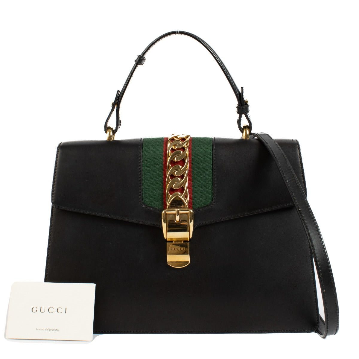 Shop safe online at Labellov in Antwerp, Brussels and Knokke this 100% authentic second hand Gucci Black Sylvie Medium Top Handle Bag