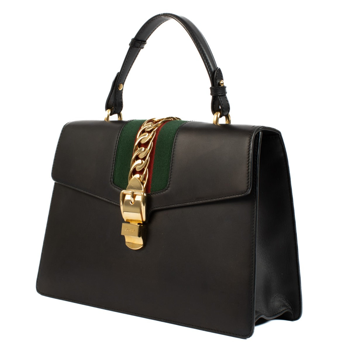 Shop safe online at Labellov in Antwerp, Brussels and Knokke this 100% authentic second hand Gucci Black Sylvie Medium Top Handle Bag