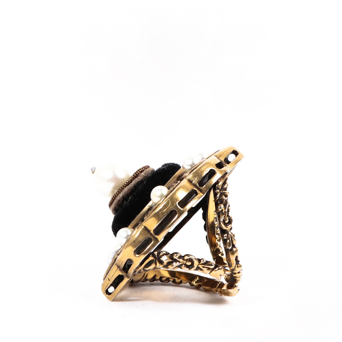 Bague en métal finition laiton avec perle Gucci - Taille 51