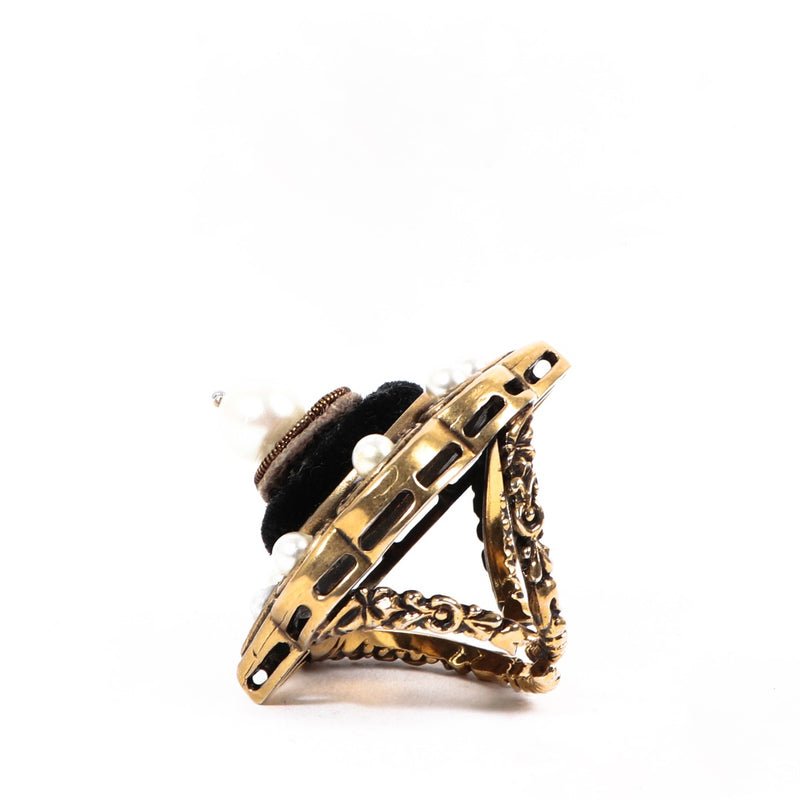 Gucci Pearl Brass Finish Metal Ring - Size 51