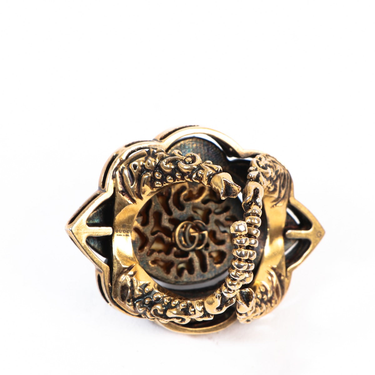 Bague en métal finition laiton avec perle Gucci - Taille 51