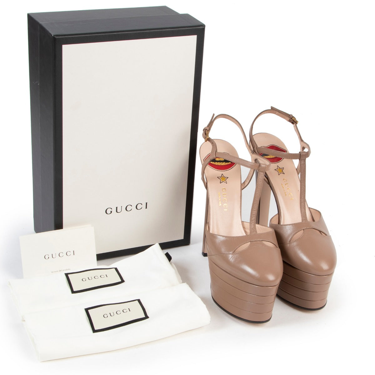 acheter en ligne de manière sûre Gucci Angel Leather Platform Pumps In Taupe
