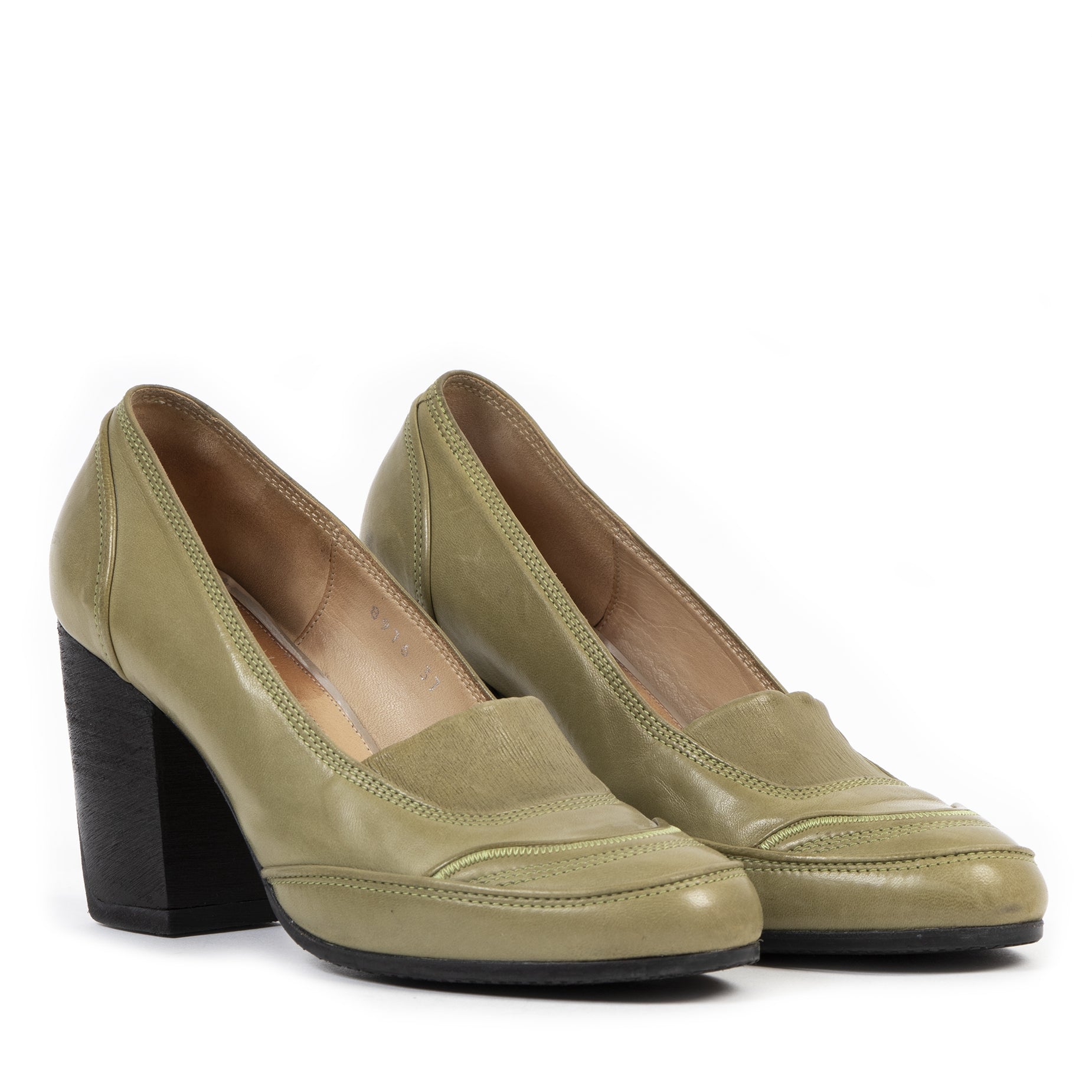 Authentic secondhand Dries Van Noten Light Green Leather Pumps - Size 37 designer shoes luxury vintage webshop safe secure online shopping
