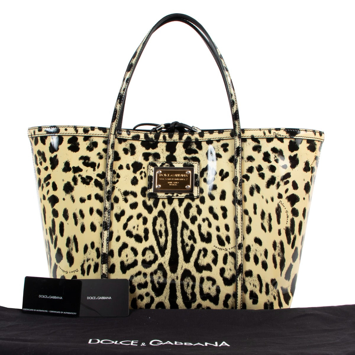 Buy authentic second hand designer vintage Dolce & Gabbana Leopard Miss Escape Patent Leather Shopper at Labellov