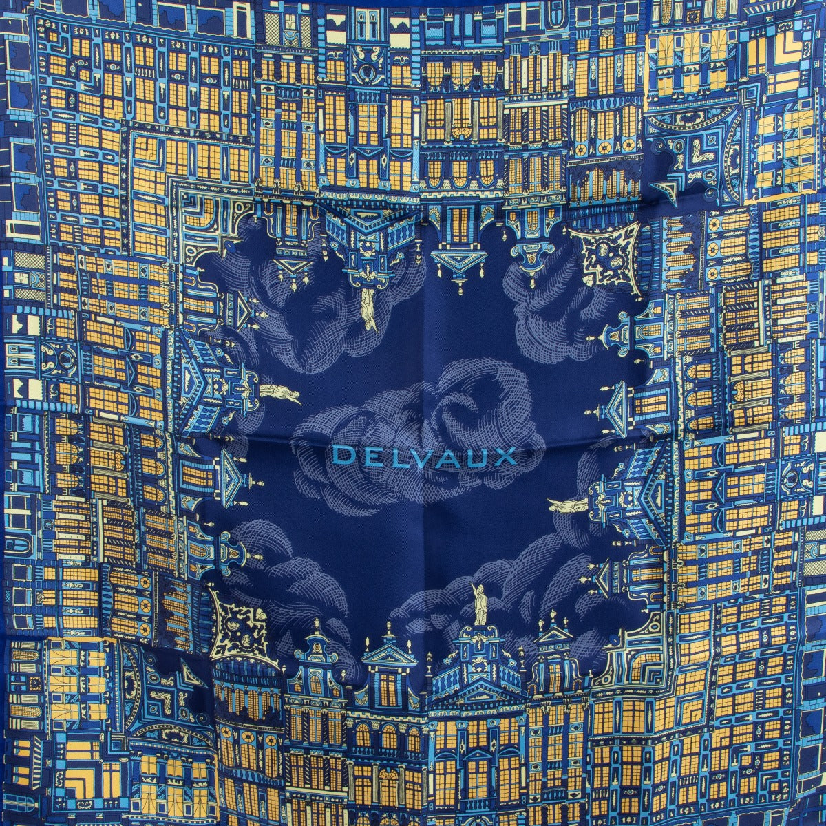 Delvaux The Grand Place Midnight Silk Twill Scarf 70