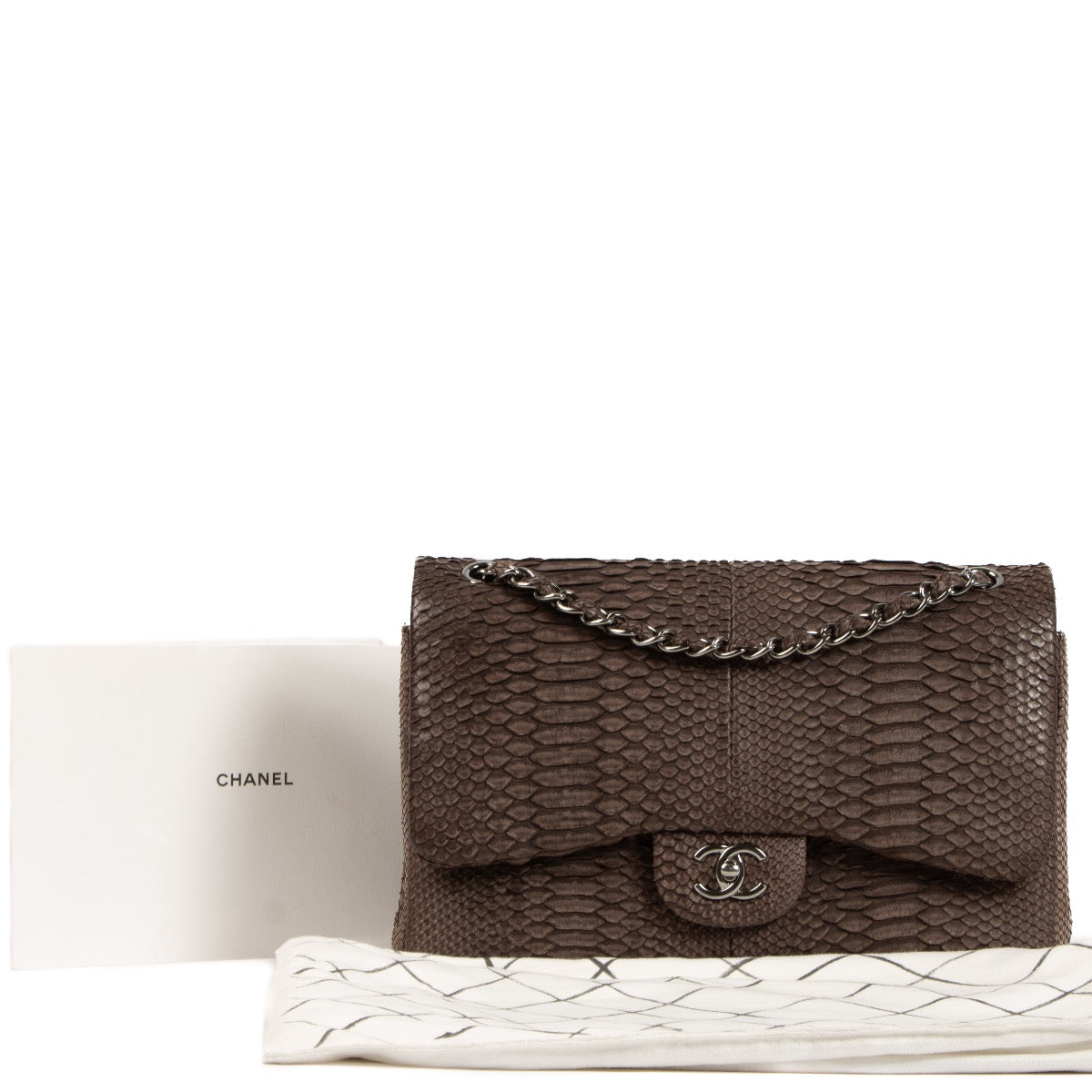 Chanel Taupe Python Large Classic Flap Bag